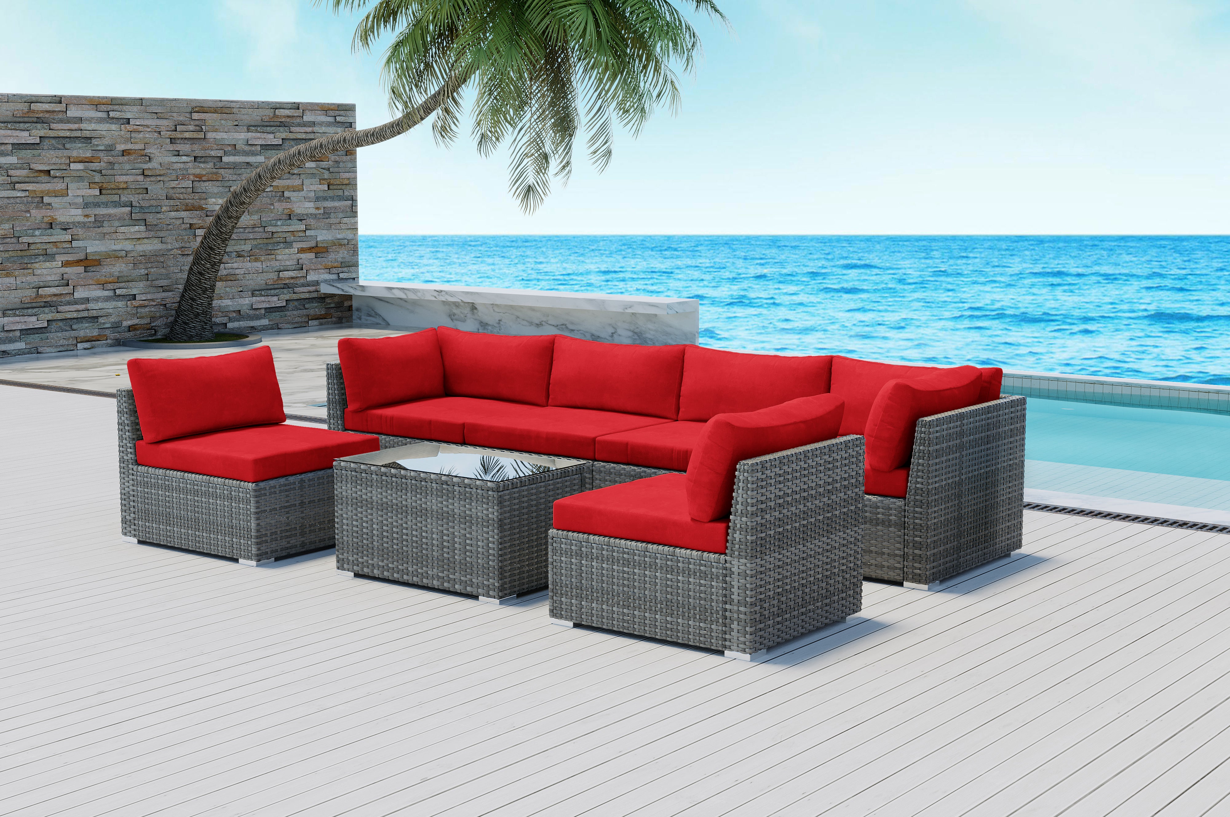 phoenix 7pcs outdoor sectional with rectangular coffee table grey