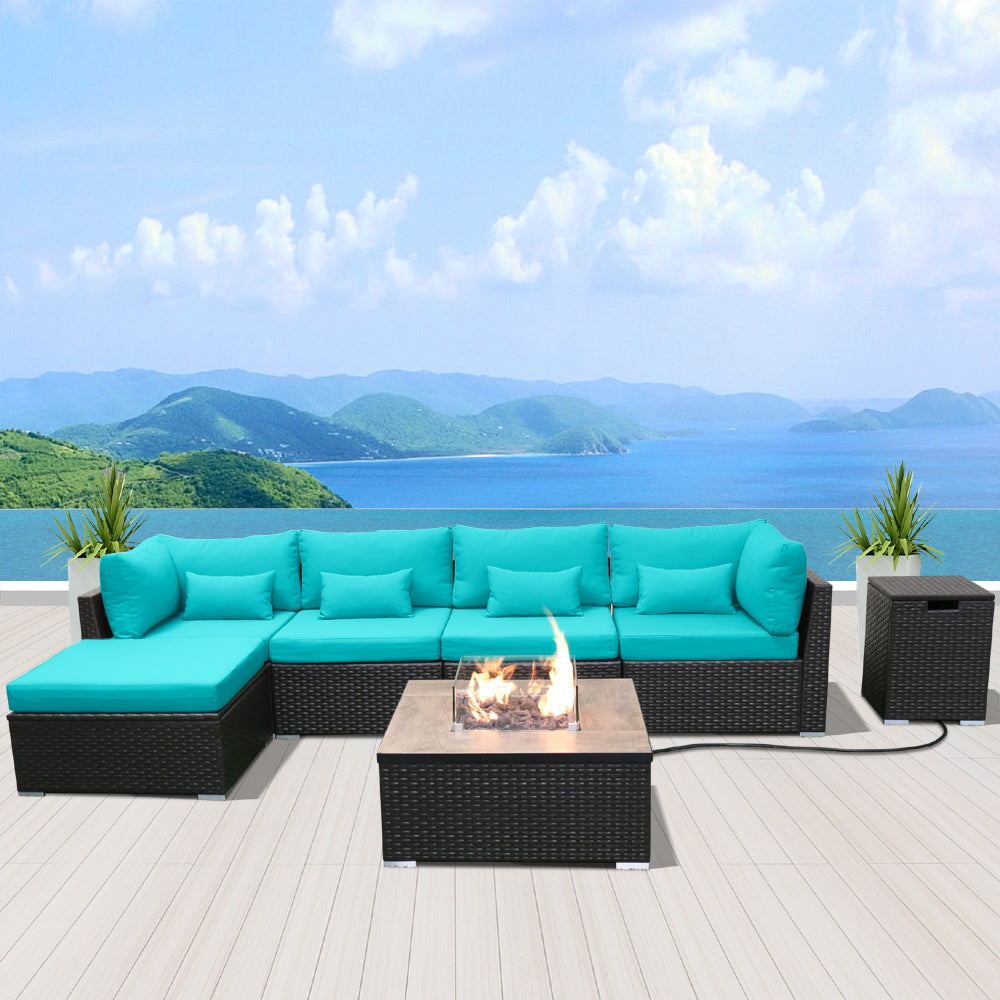 (6H-Fire) Modern Wicker Patio Furniture Sofa Set