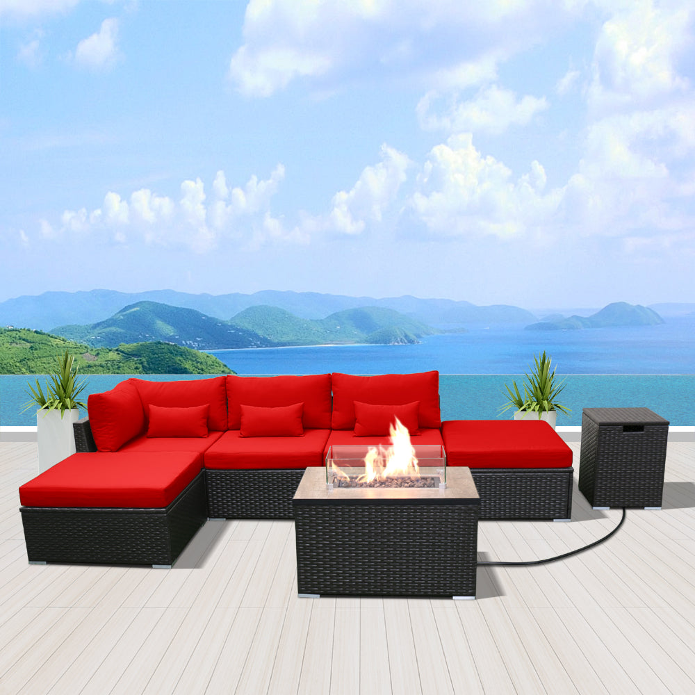 (6L-Fire) Modern Wicker Patio Furniture Sofa Set