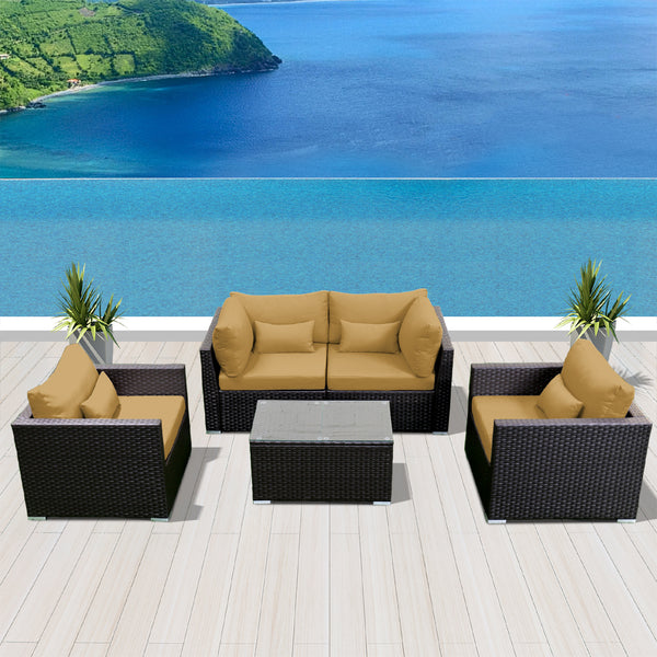 (5D) Modern Wicker Patio Furniture Sofa Set - Modenzi  Wicker Patio Outdoor Sofa Sectional Furniture Set