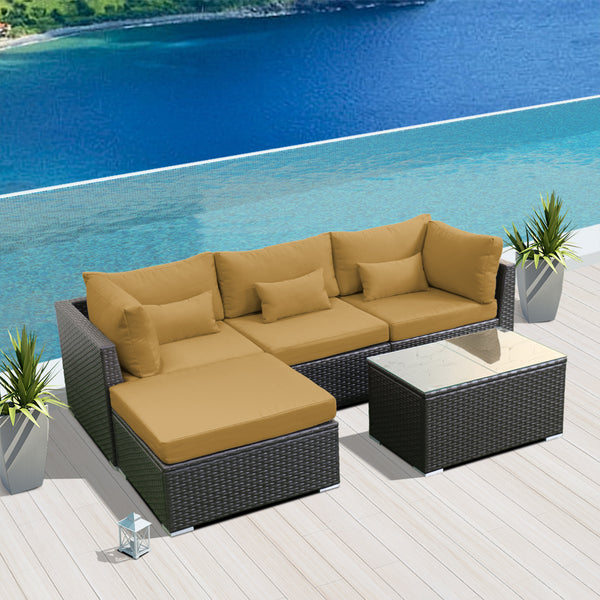 (5H) Modern Wicker Patio Furniture Sofa Set - Modenzi  Wicker Patio Outdoor Sofa Sectional Furniture Set