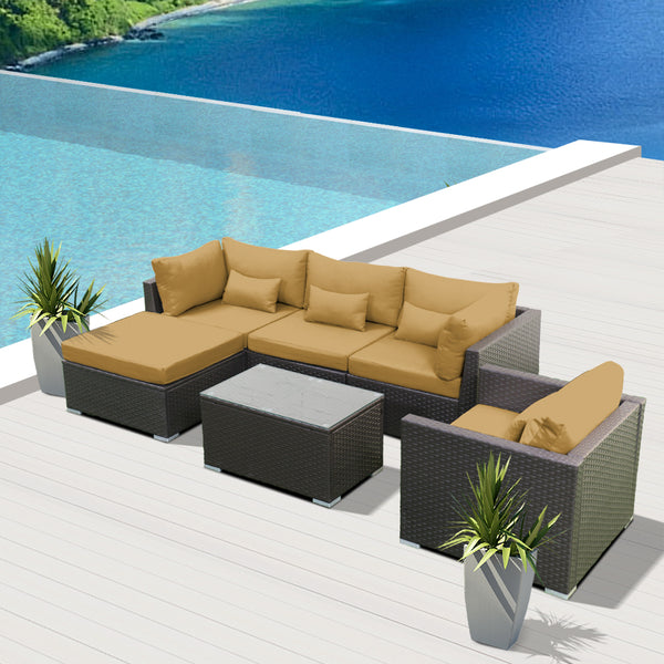 (6H2) Modern Wicker Patio Furniture Sofa Set - Modenzi  Wicker Patio Outdoor Sofa Sectional Furniture Set
