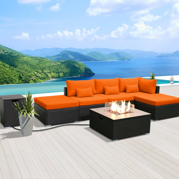 (6L-Fire) Modern Wicker Patio Furniture Sofa Set - Modenzi LLC