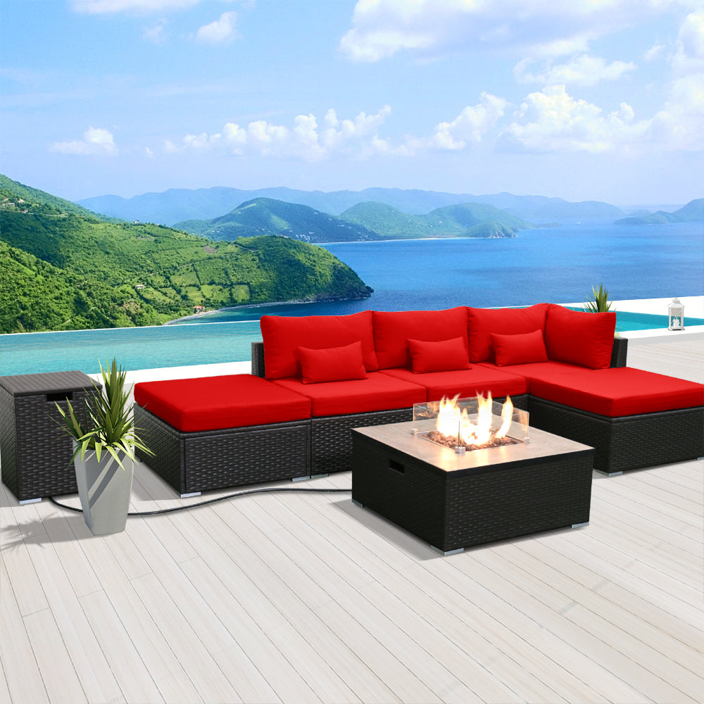 (6L-Fire) Modern Wicker Patio Furniture Sofa Set