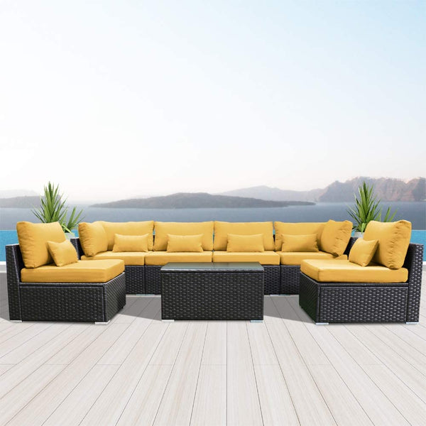 (7G) Modern Wicker Patio Furniture Sofa Set - Modenzi  Wicker Patio Outdoor Sofa Sectional Furniture Set