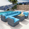 Phoenix 7 pcs Outdoor Sectional with Rectangular Fire Pit Grey Wicker