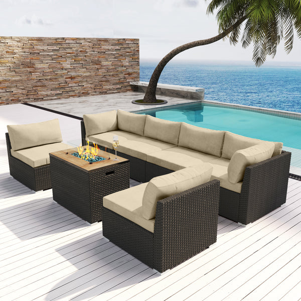 (7G-Fire) Modern Wicker Patio Furniture Sofa Set - Modenzi LLC